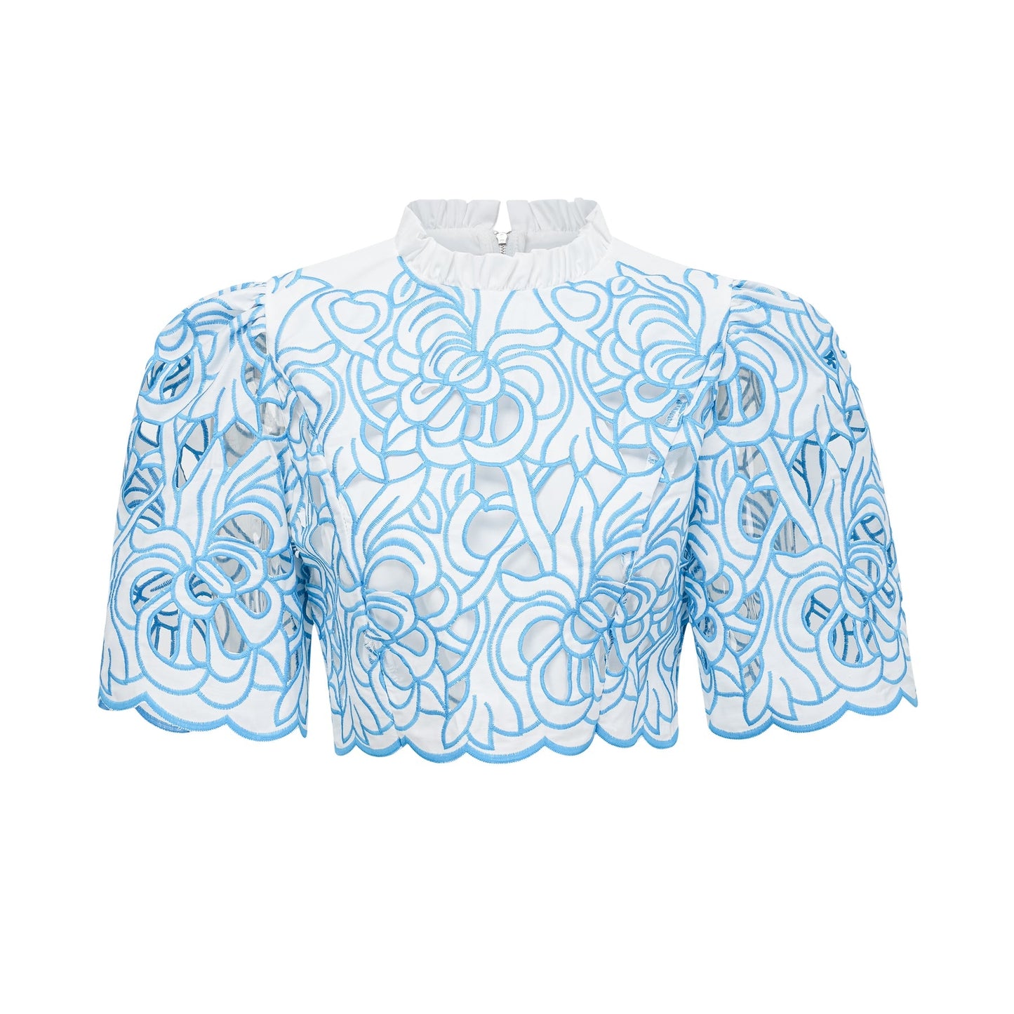 Aurore blue cutout embroidered top skirt matching set