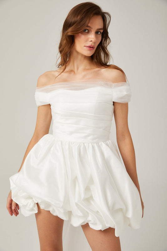 Aurore white offshoulder bowknot mini dress