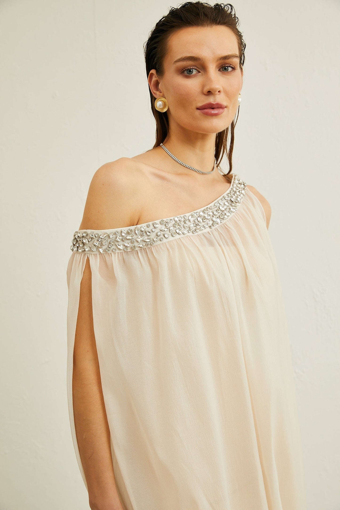 Austen crystalembellished semisheer midi dress