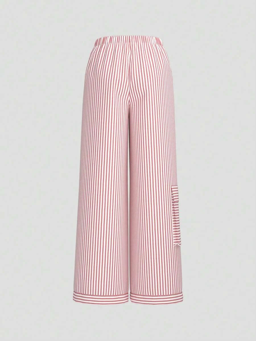 Ballet Summer Bow Pink Striped Pocket Overalls Pants