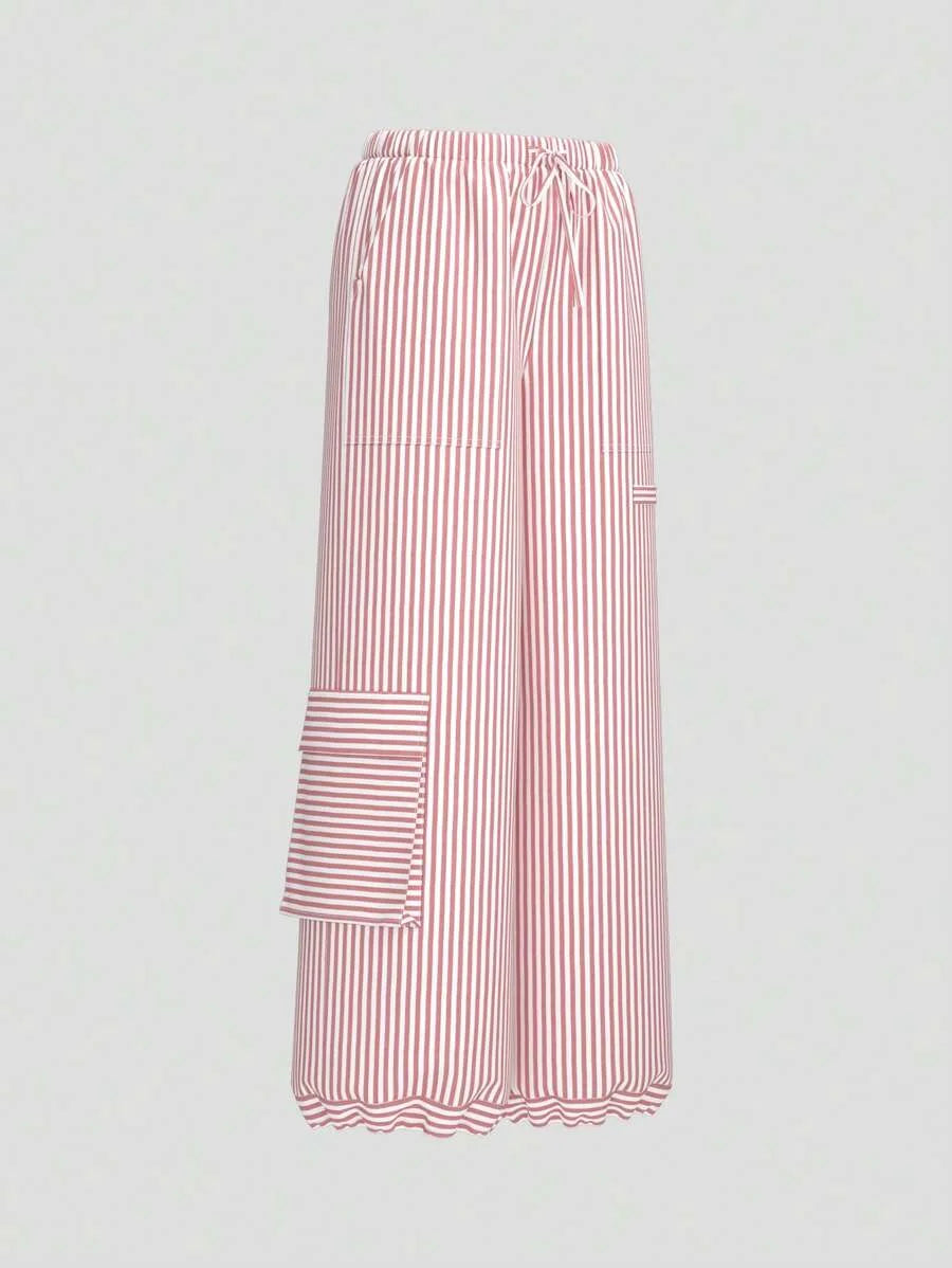 Ballet Summer Bow Pink Striped Pocket Overalls Pants