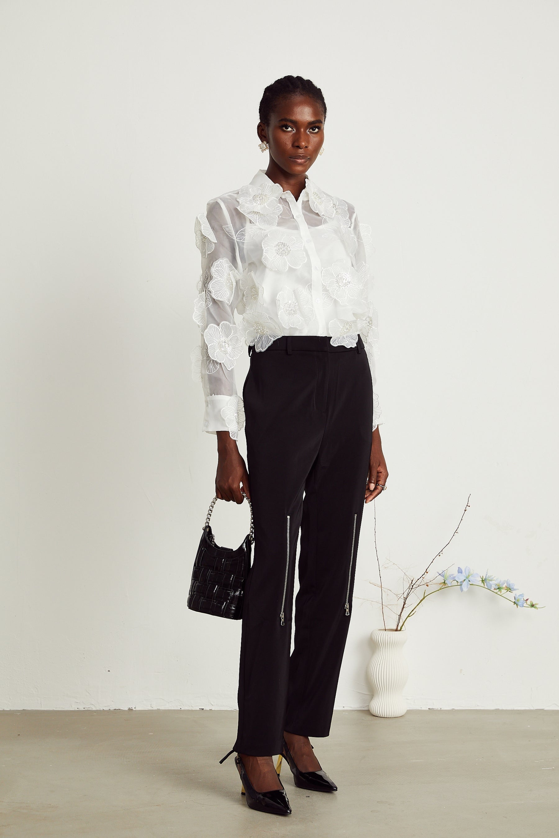 Béatrix white embellished semisheer shirt
