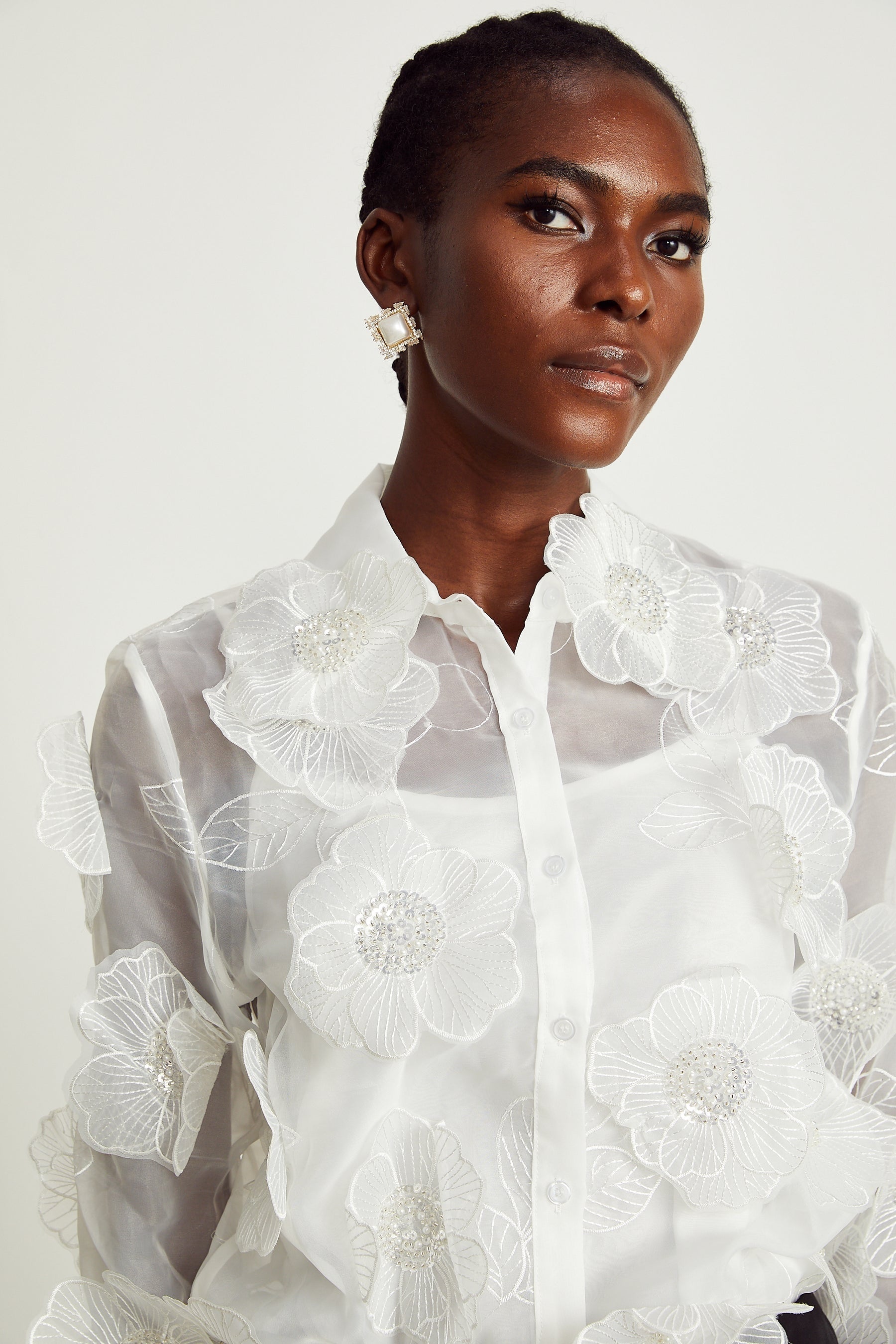 Béatrix white embellished semisheer shirt
