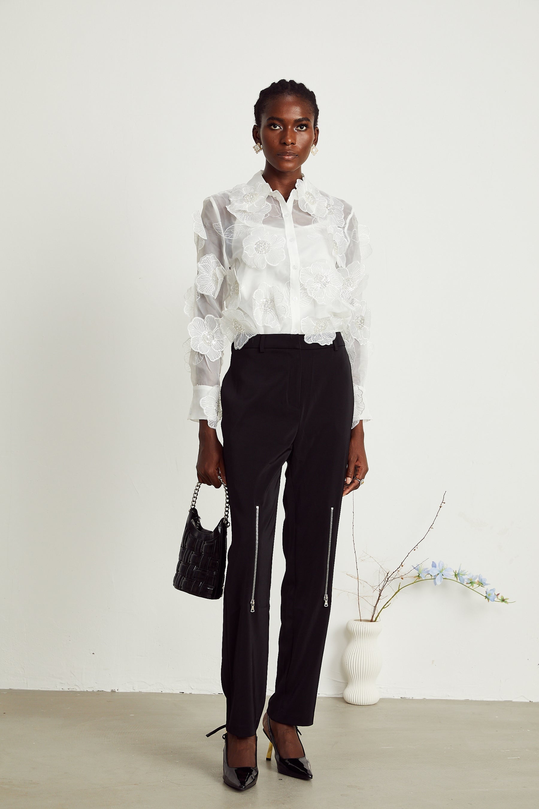 Béatrix white embellished semisheer shirt