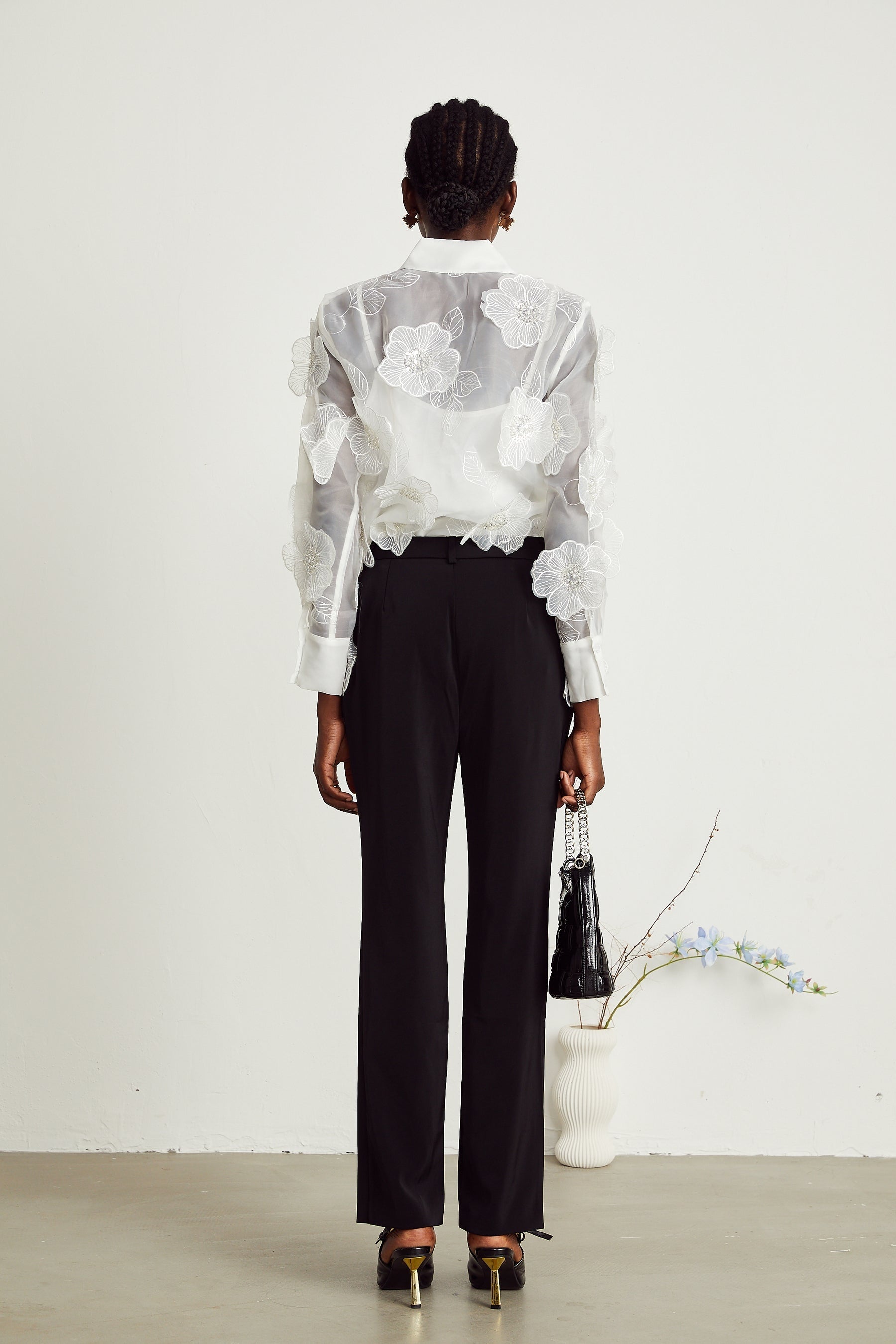 Béatrix white embellished semisheer shirt