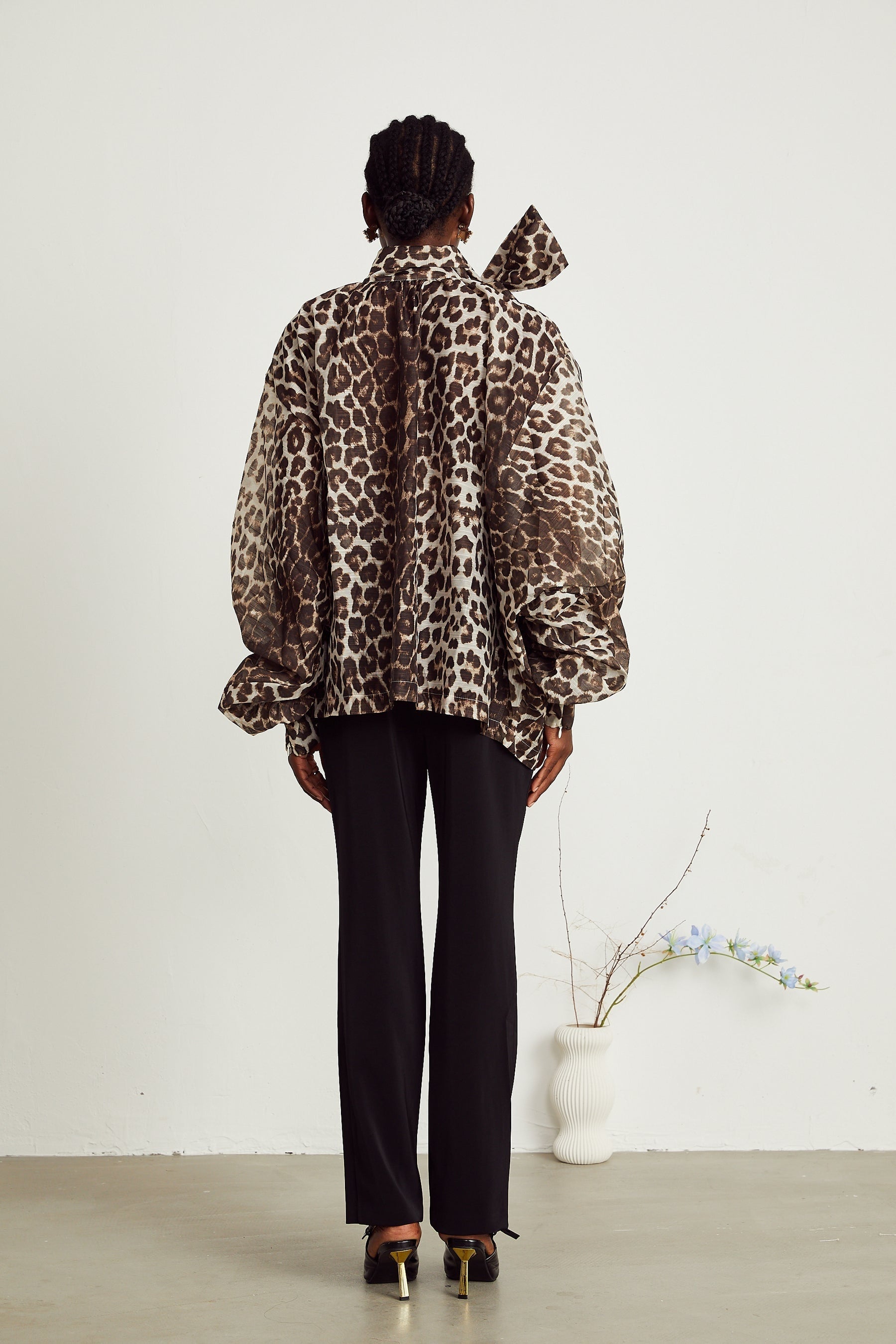 Belle leopardprint oversizesleeved blouse