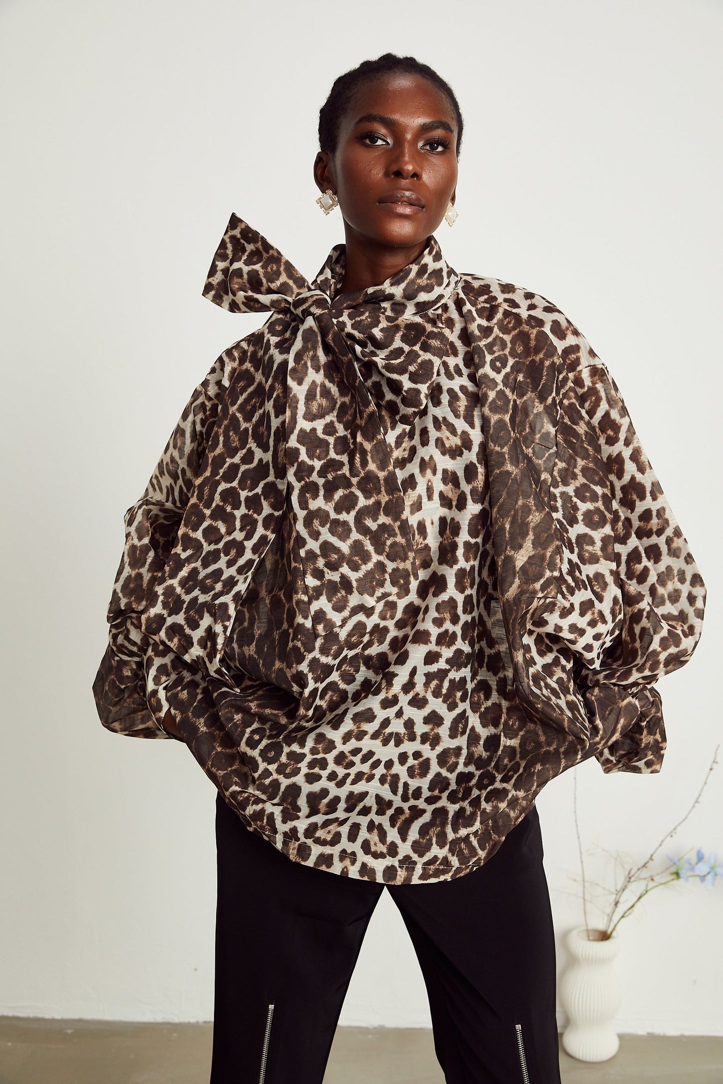 Belle leopardprint oversizesleeved blouse