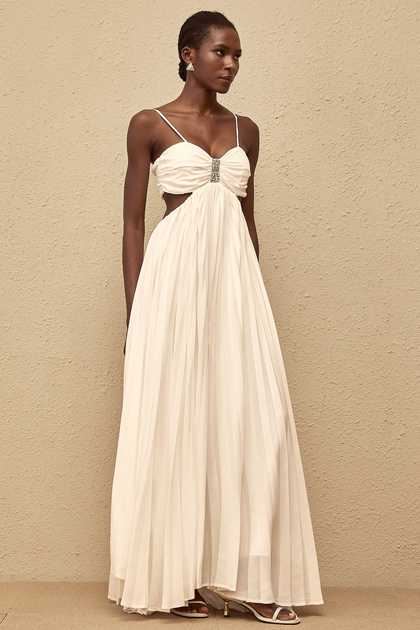 Bérénice White Cut Out Pleated Maxi Dress