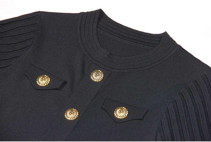 Black A-line Dress with Gold Accents