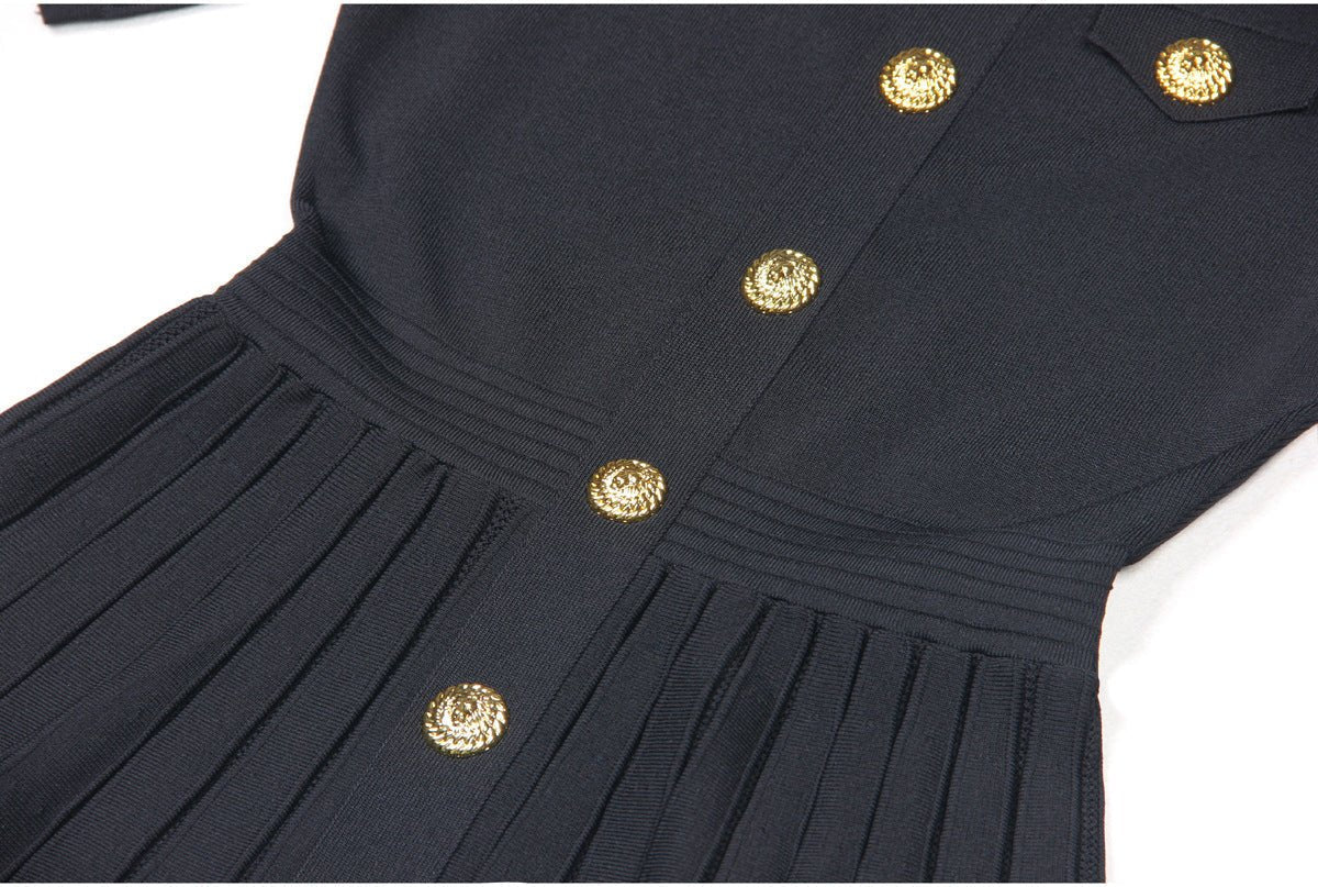 Black A-line Dress with Gold Accents