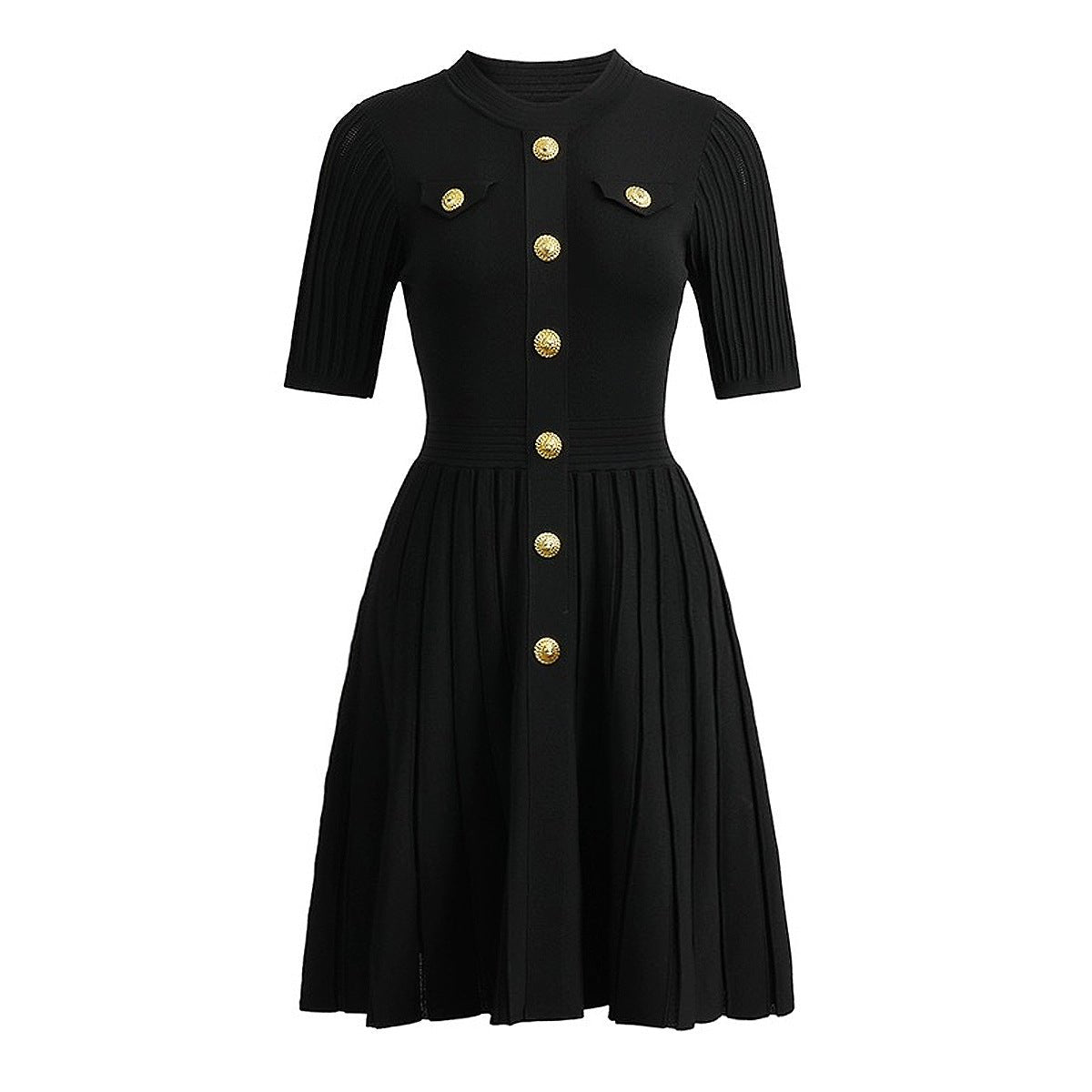 Black A-line Dress with Gold Accents