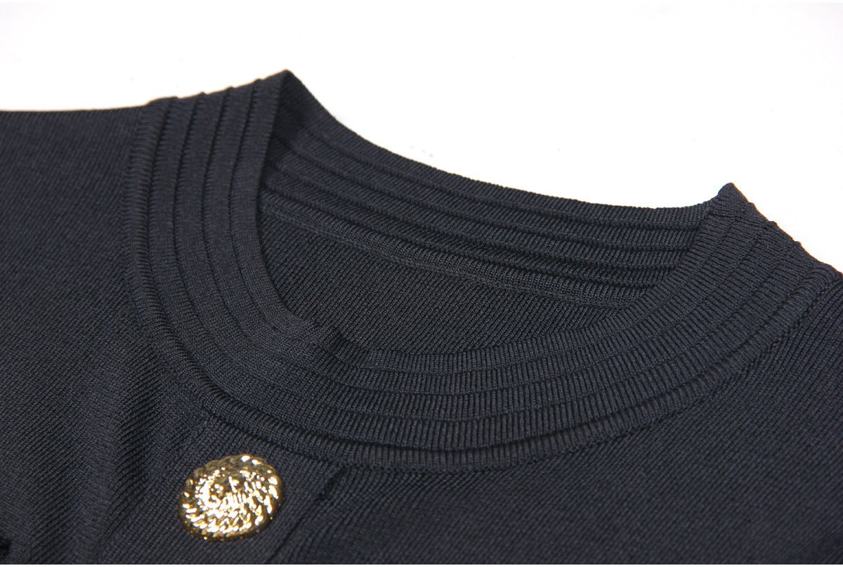 Black A-line Dress with Gold Accents