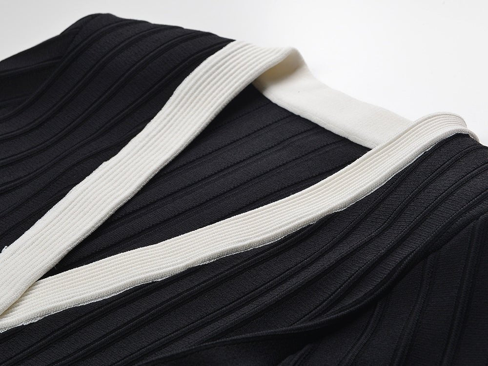 Black and White Fitted Peplum Top with Gold Button Embellishments