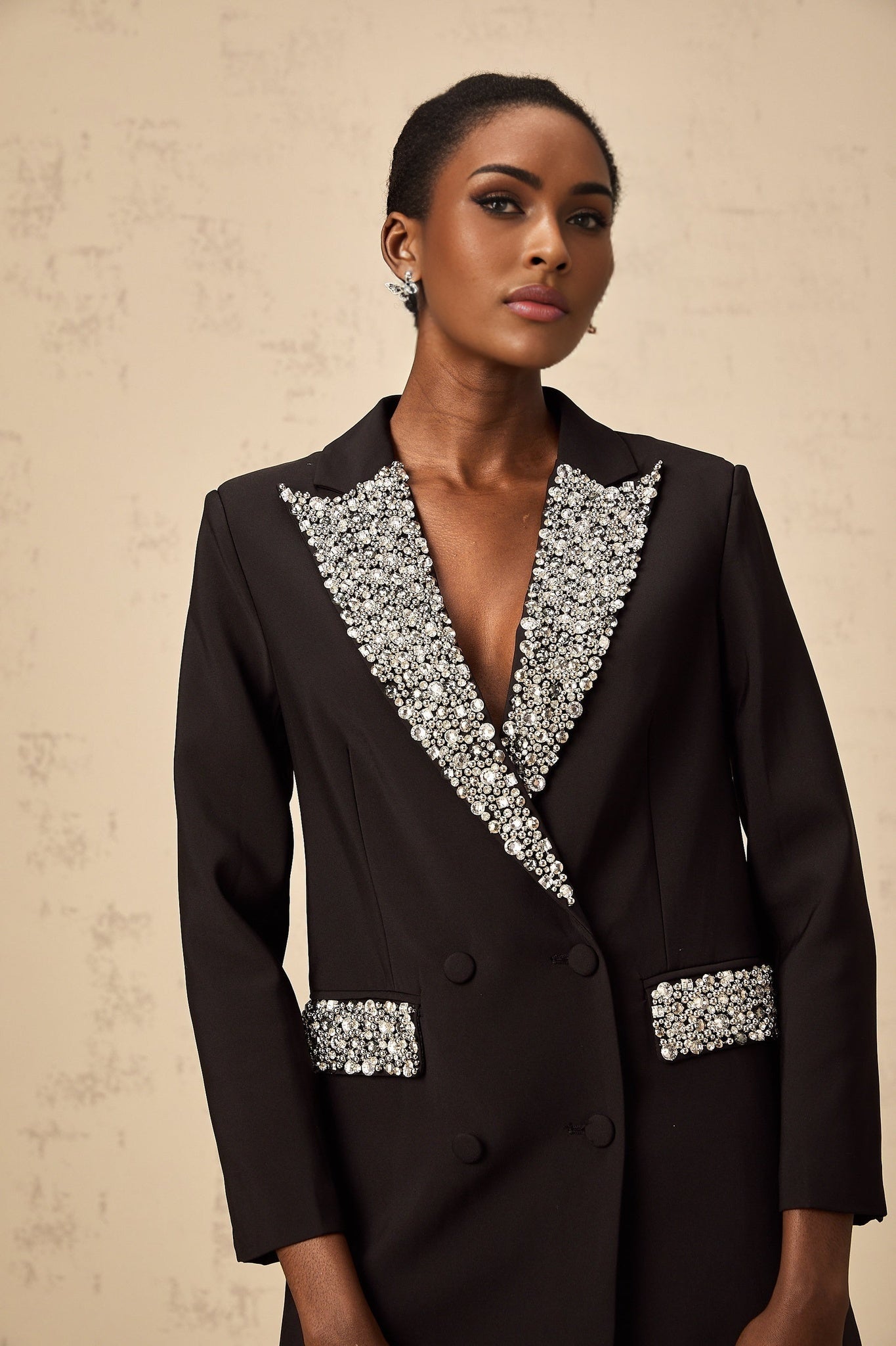 Black blazer with crystal embellishments named Winifred