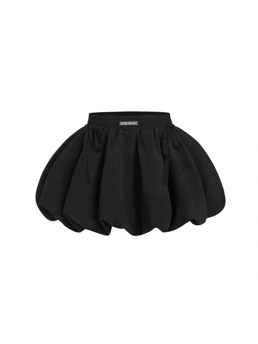 Black Bowknot Trim Floral Bubble Hem SkirtLined Pants Low WaistDate Night Outfits WomenGoing Out