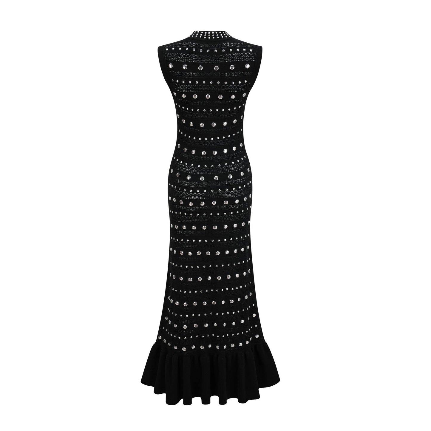 Black crochet knit maxi dress with studs by Chloé