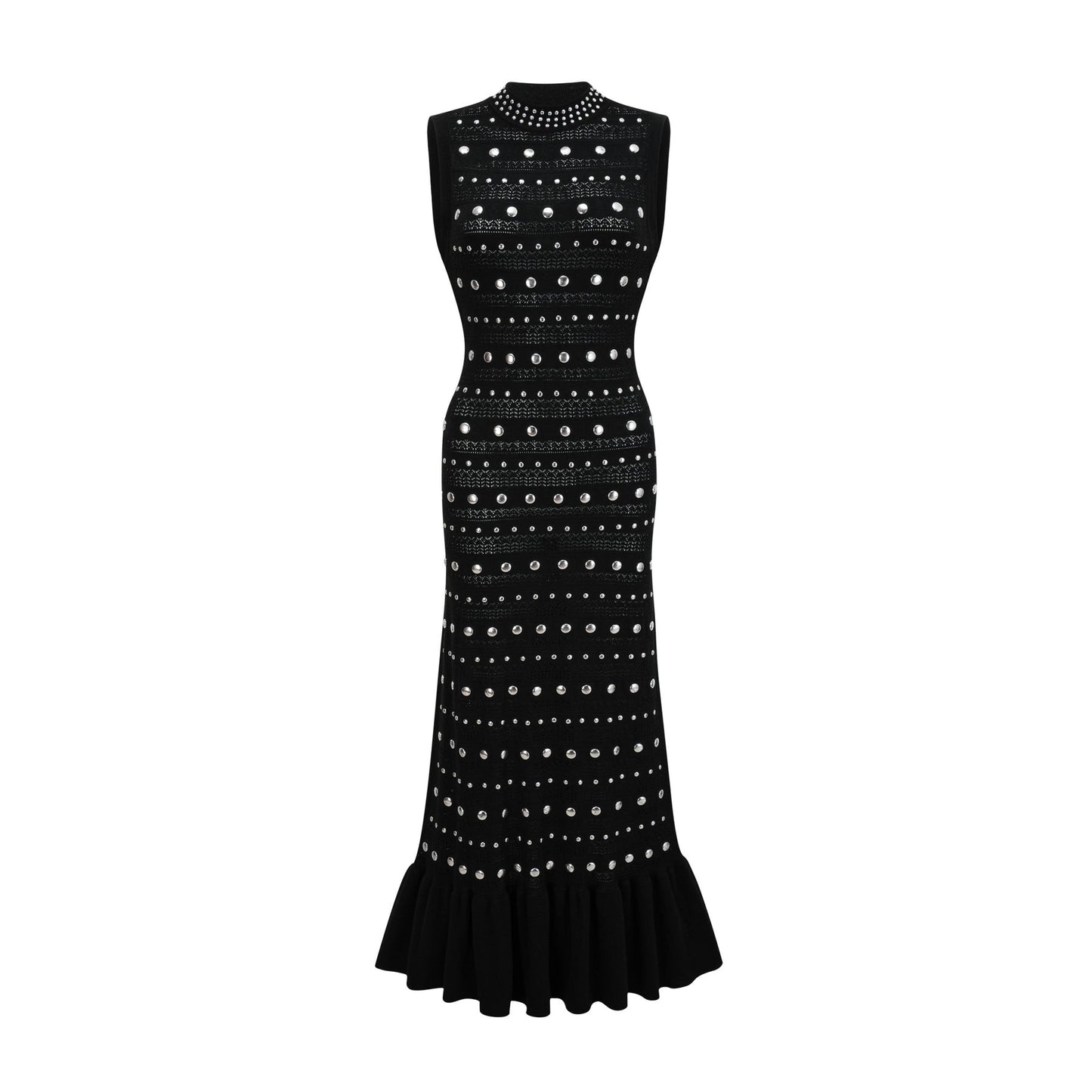 Black crochet knit maxi dress with studs by Chloe