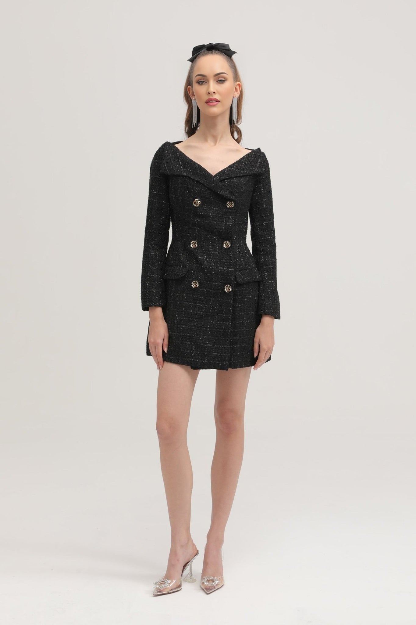 Black double breasted coat dress named Erin