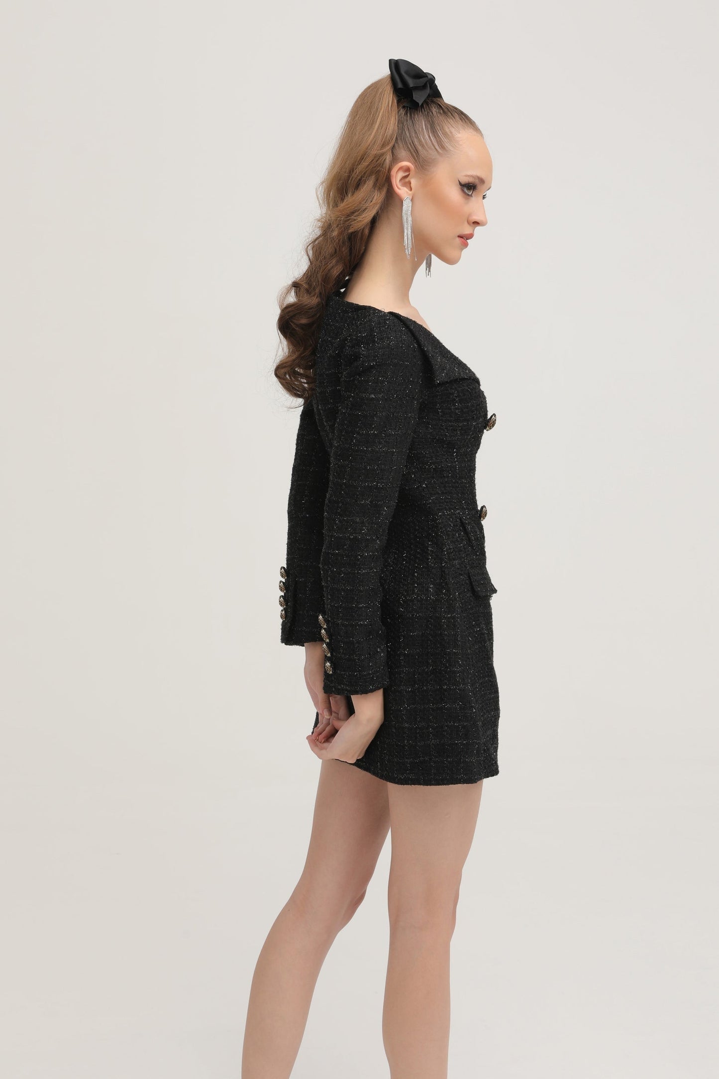 Black double breasted coat dress named Erin