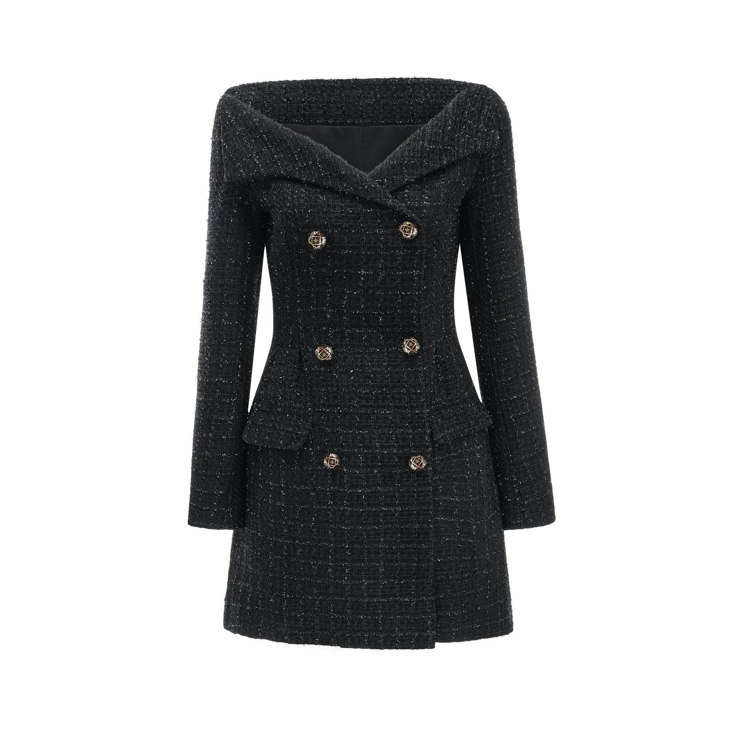 Black doublebreasted coat dress named Erin