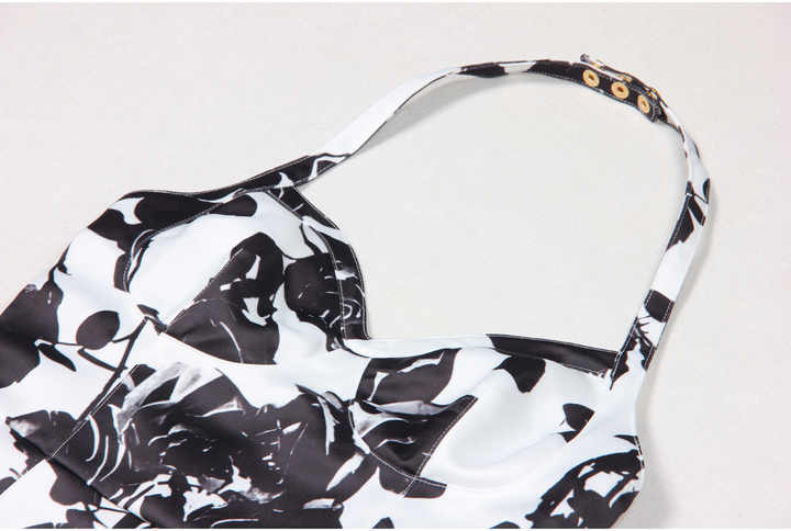 Black floral bodycon dress with halter neck