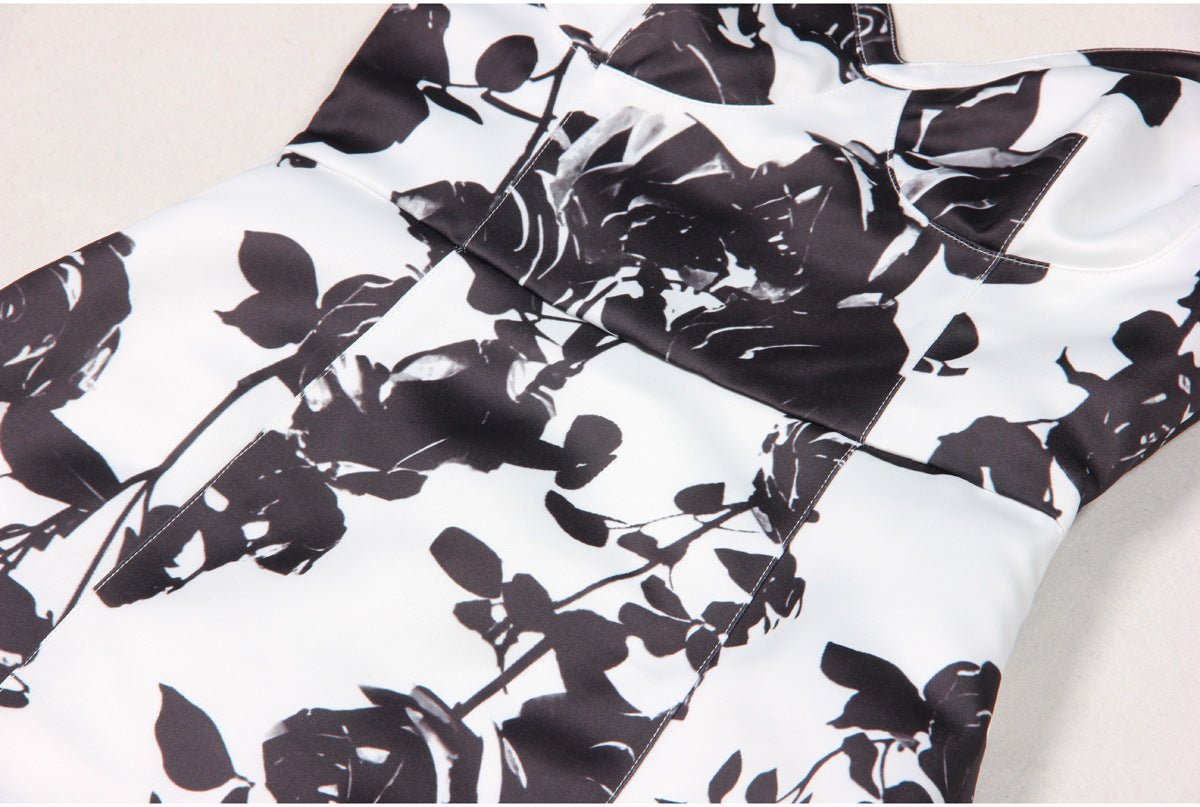 Black floral print bodycon dress with halter neck