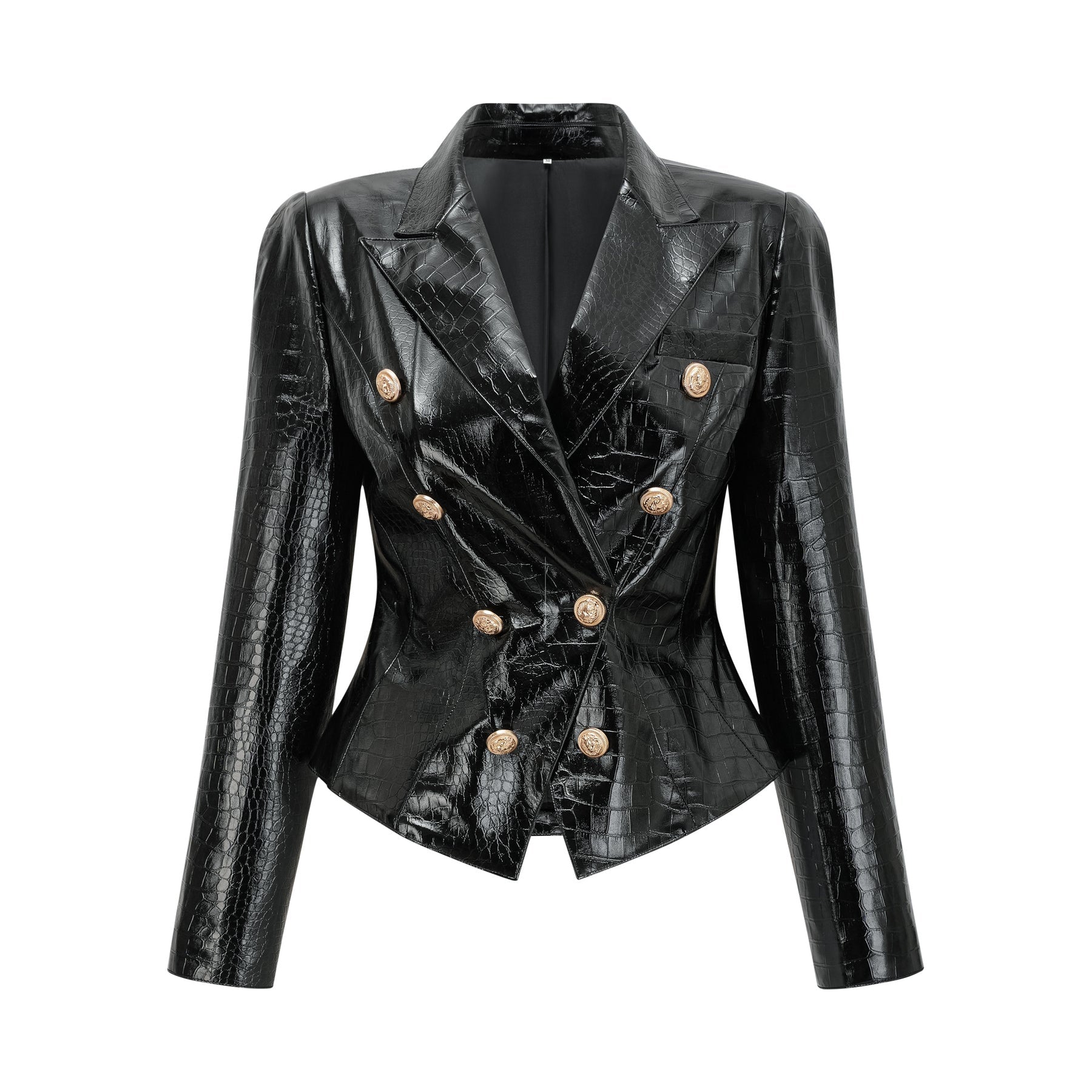 Black leather jacket with cinched waist design by Elodie