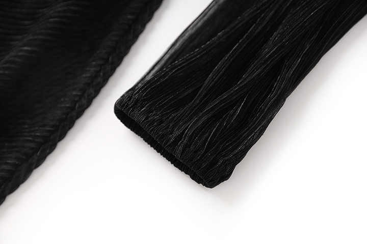 Black Maxi Length Layered Pleated Dress with V-Neckline
