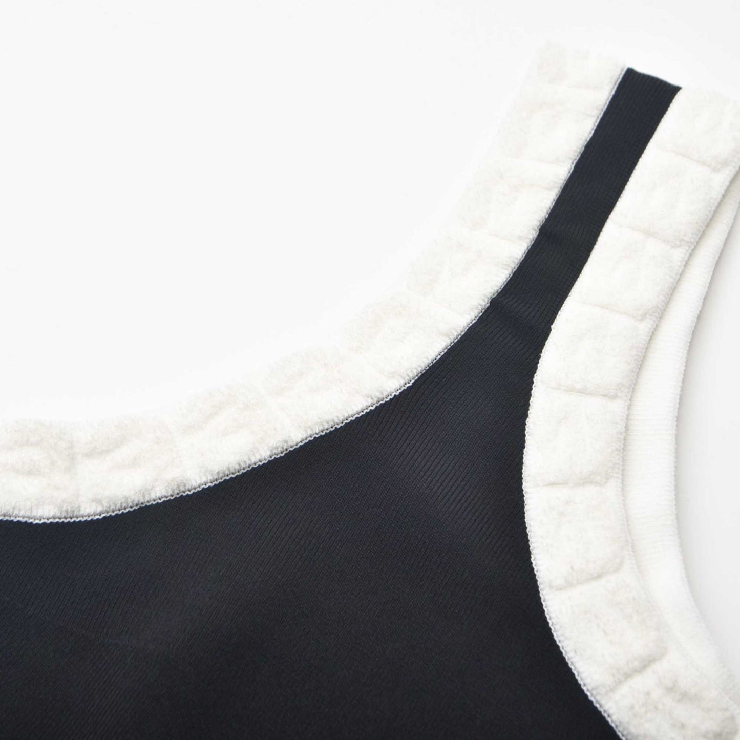 Black sleeveless dress in cotton blend with panelled design color blocks spaghetti straps scoop neck and chic scoop back