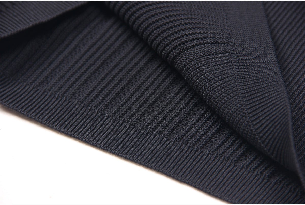 Black Ribbed Crop Top Set with Gold Button Details