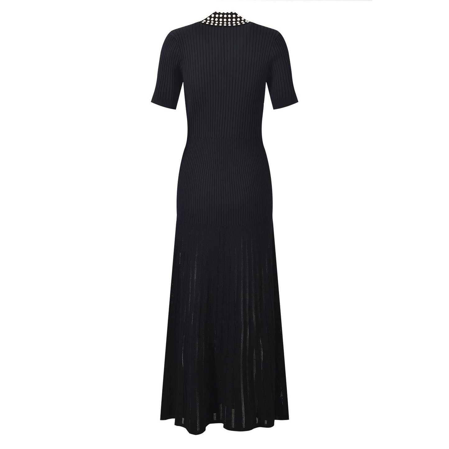 Black ribbed maxi dress with studded collar
