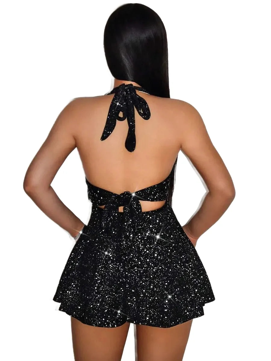 Black TightFitting Romper With Deep VNeck Backless Strap New Years Sexy Club Holiday Party Outfits