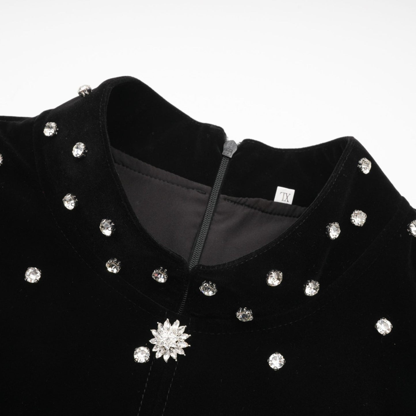 Black velvet midi dress with embellishments named Lola