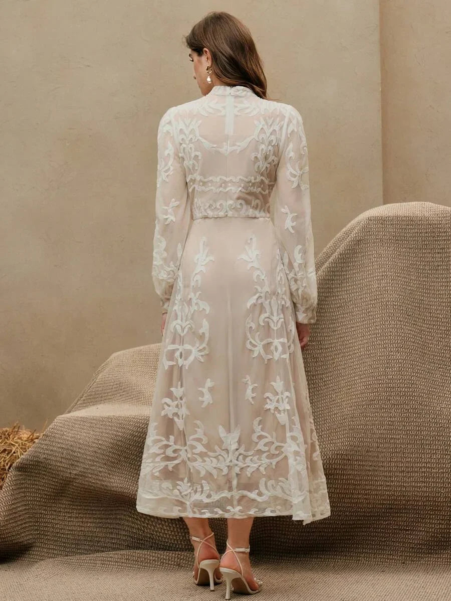 Black Vintage Elegant Lace MidLength Dress For Women SpringSummer