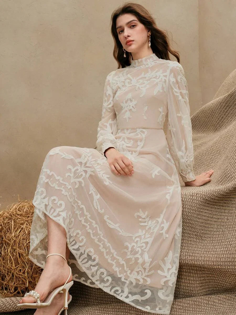 Black Vintage Elegant Lace MidLength Dress For Women SpringSummer
