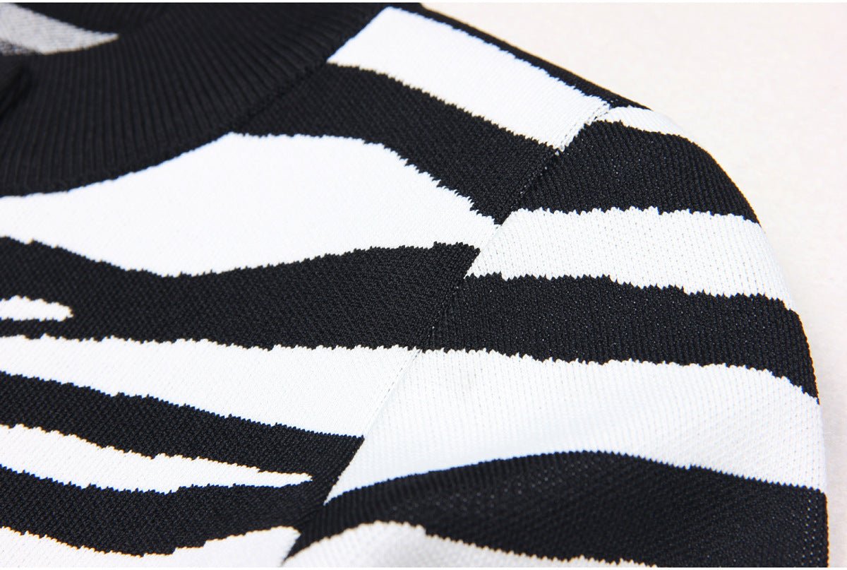 Black Zebra Print Cropped Sweater with Gold Buttons