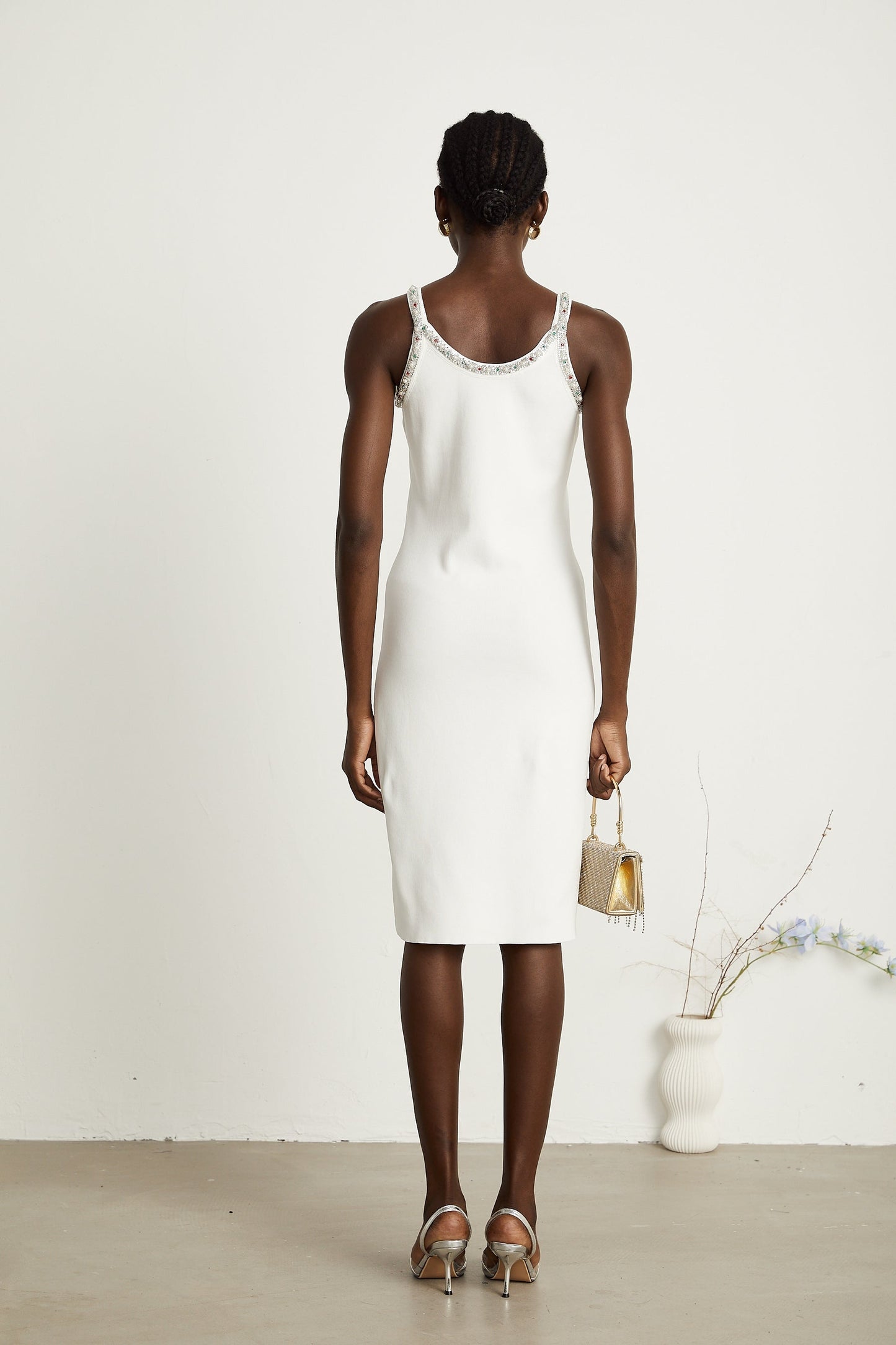Blanche white beadembellished cardigan dress matching set