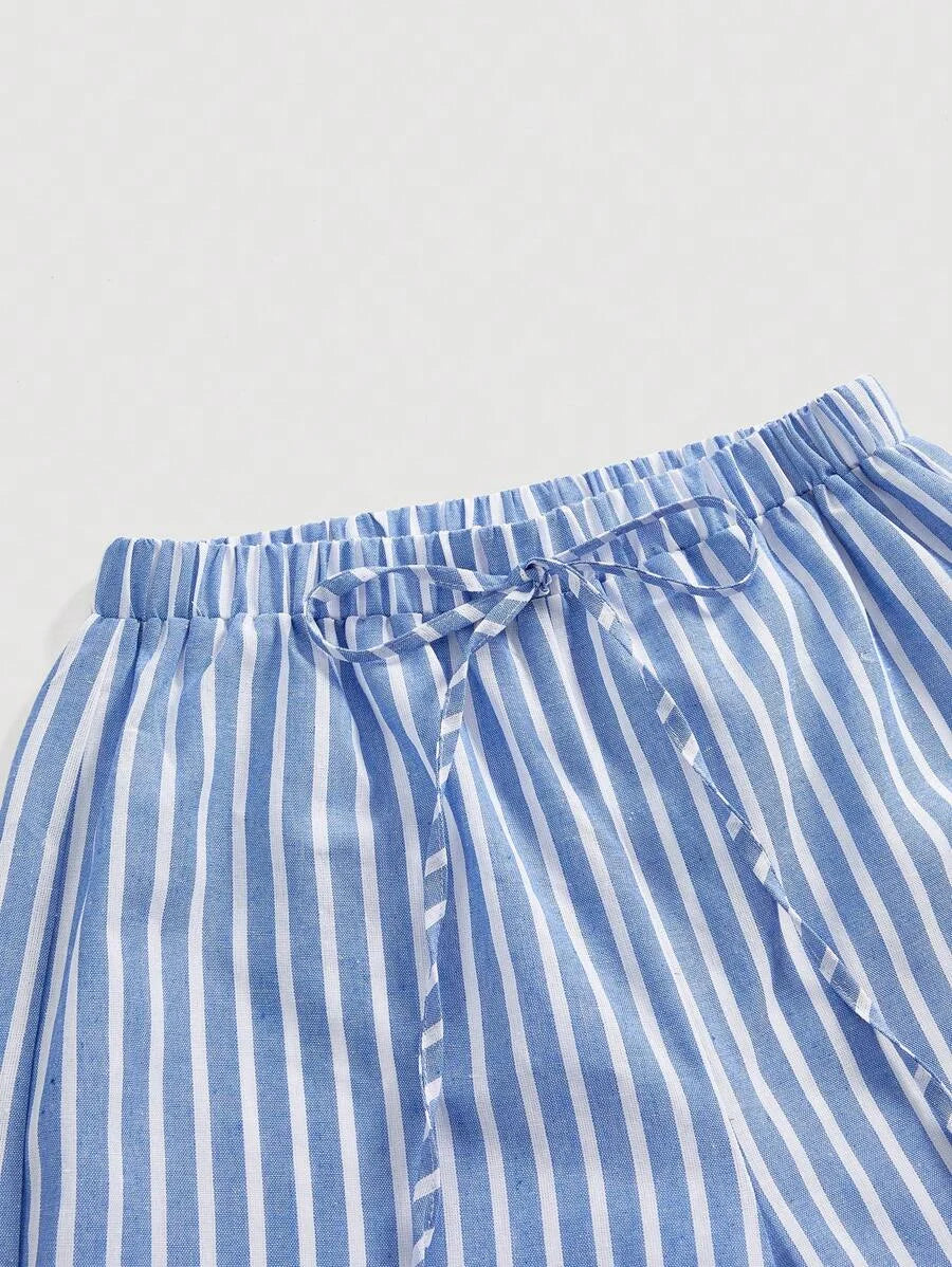 Blue amp White Wide Stripe Ruffle Hem Wide Leg Pants Minimalist amp Fashionable For SummerFlowy