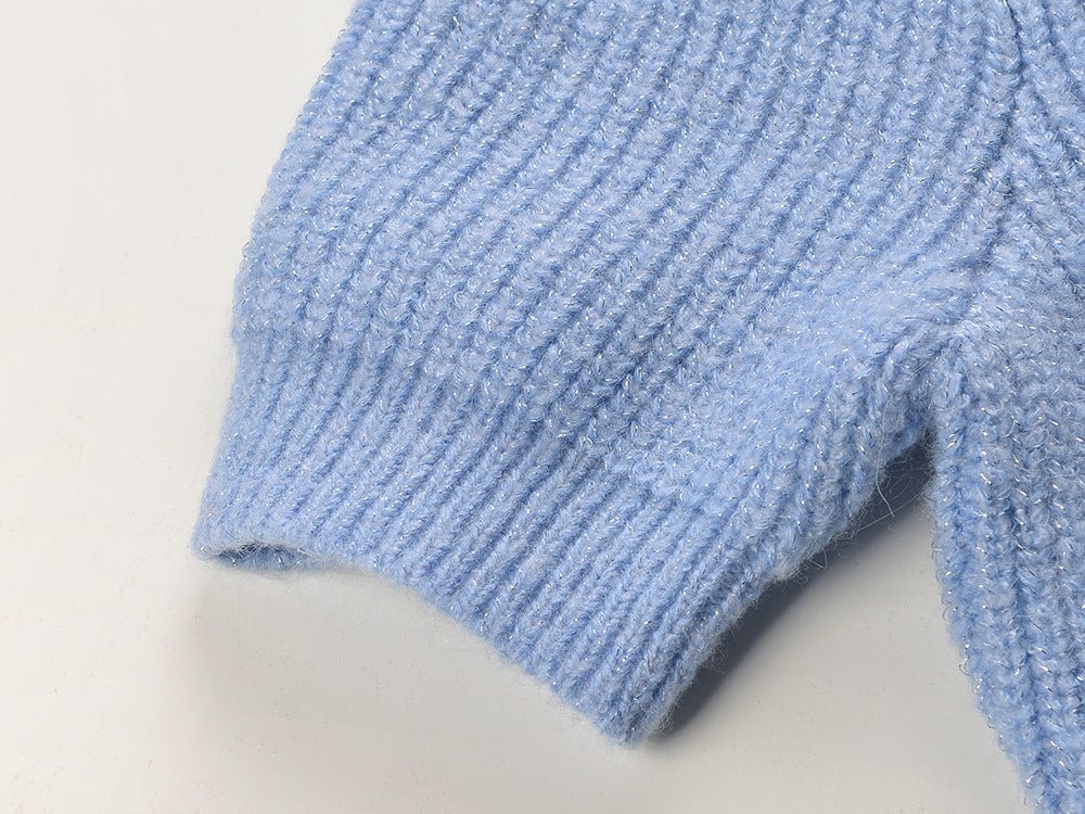Blue Cropped Cardigan and Pencil Skirt Ensemble in Soft Pastel Blue Hue