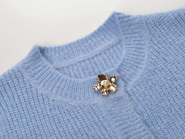 Blue Cropped Cardigan and Pencil Skirt Ensemble in Soft Pastel Hue