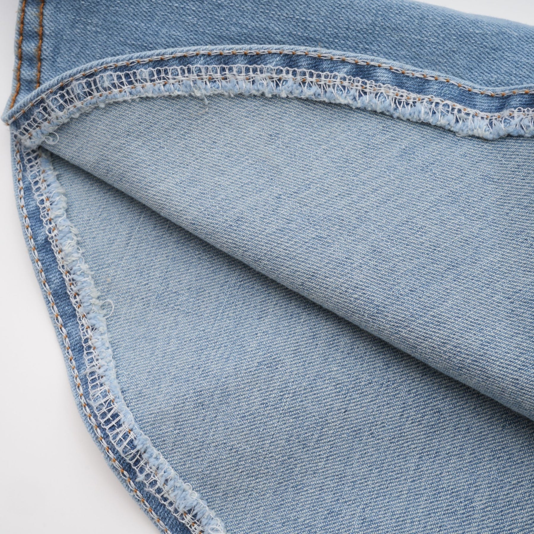 Blue denim skirt with ruffled hem called Capucine