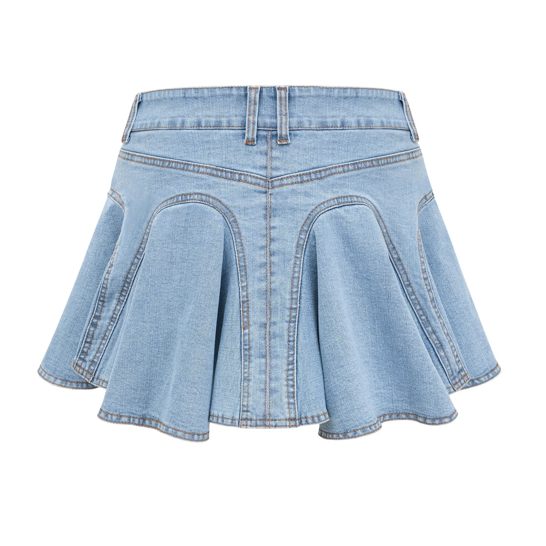 Blue denim skirt with ruffled hem named Capucine