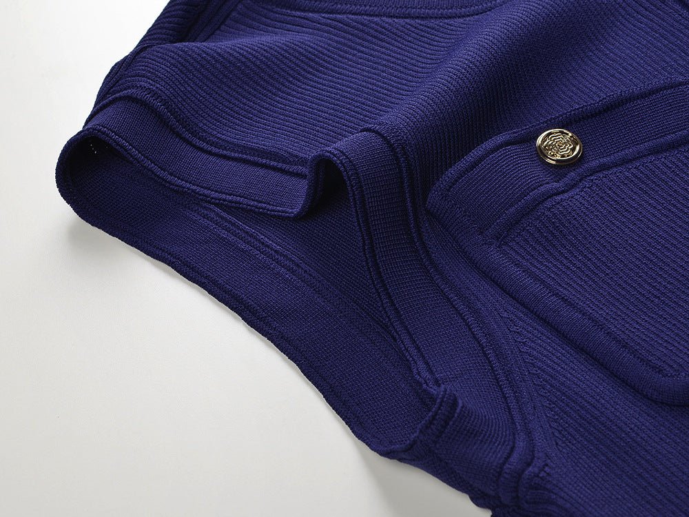 Blue tie-dye pleated button-up top with pockets