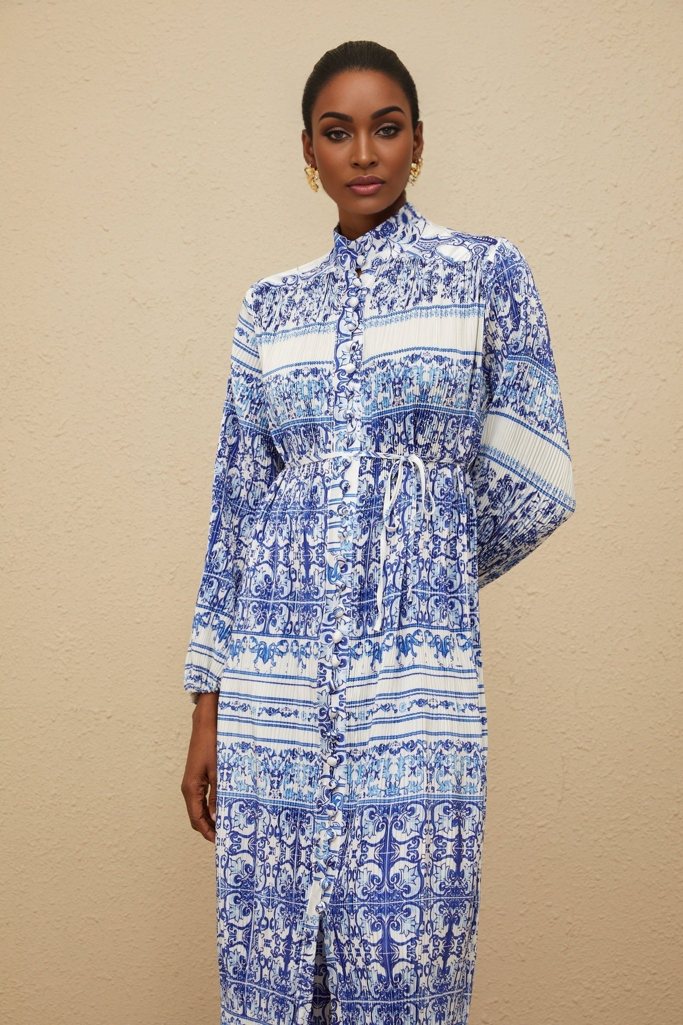 Blue and White Paisley Print Cardigan