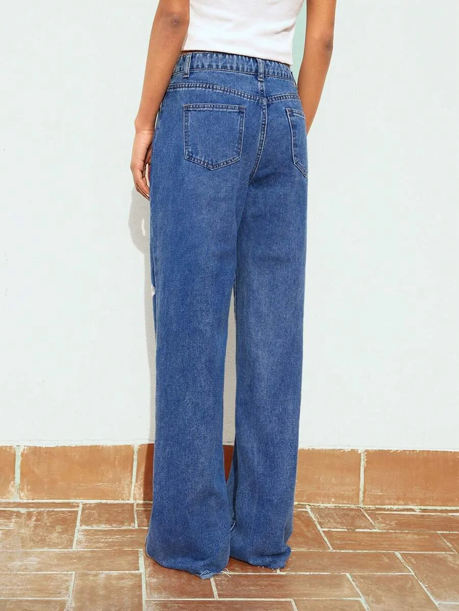 Blue Womens Jeans Embroidery Craft Slimming Straight Pants Low Rise Jeans Summer Denim