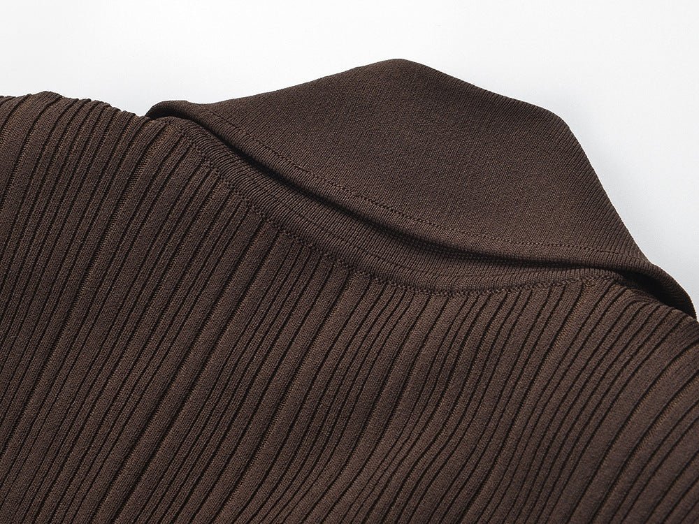 Brown Ribbed Knit Maxi Dress with Gold Buttons