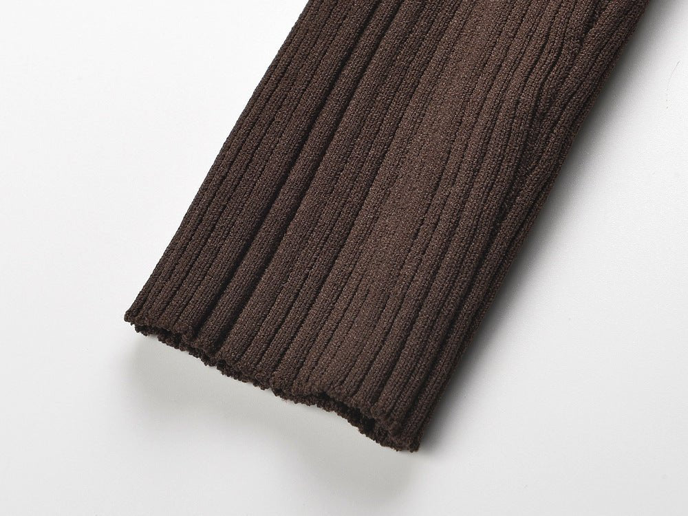 Brown Ribbed Knit Maxi Dress with Gold Buttons