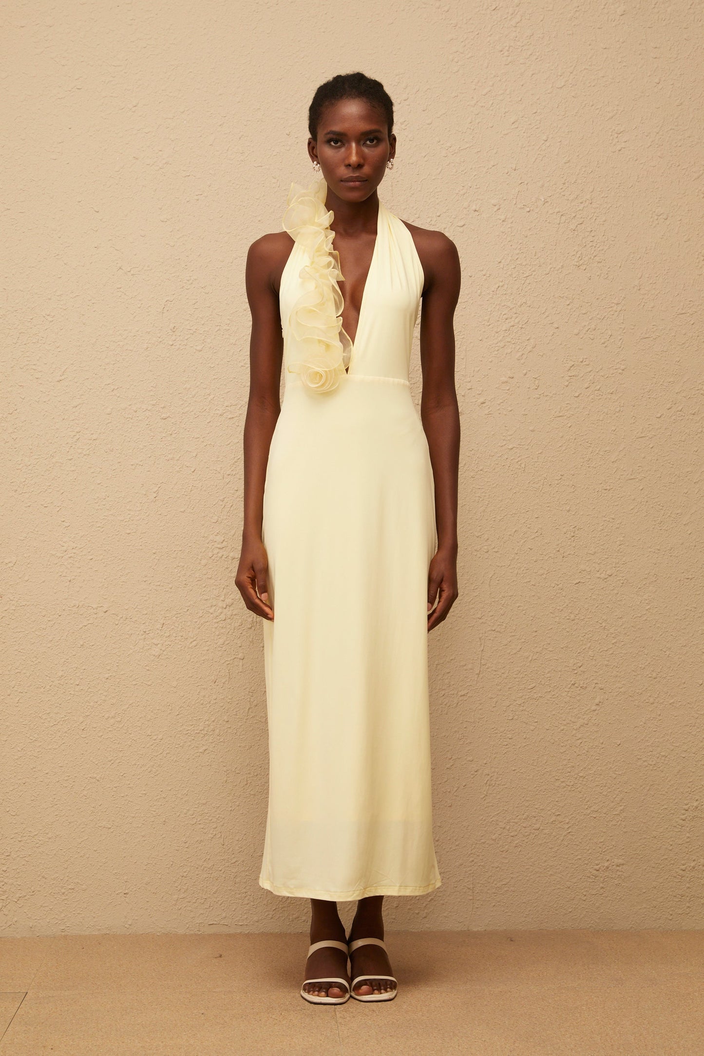 Brume Yellow Halterneck 3D Petal Maxi Dress