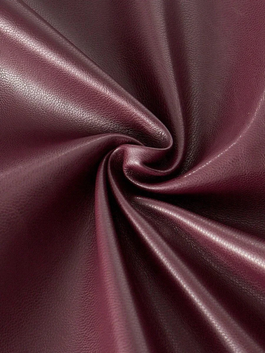 Burgundy Date Night Solid PU Leather Straight Leg Pants
