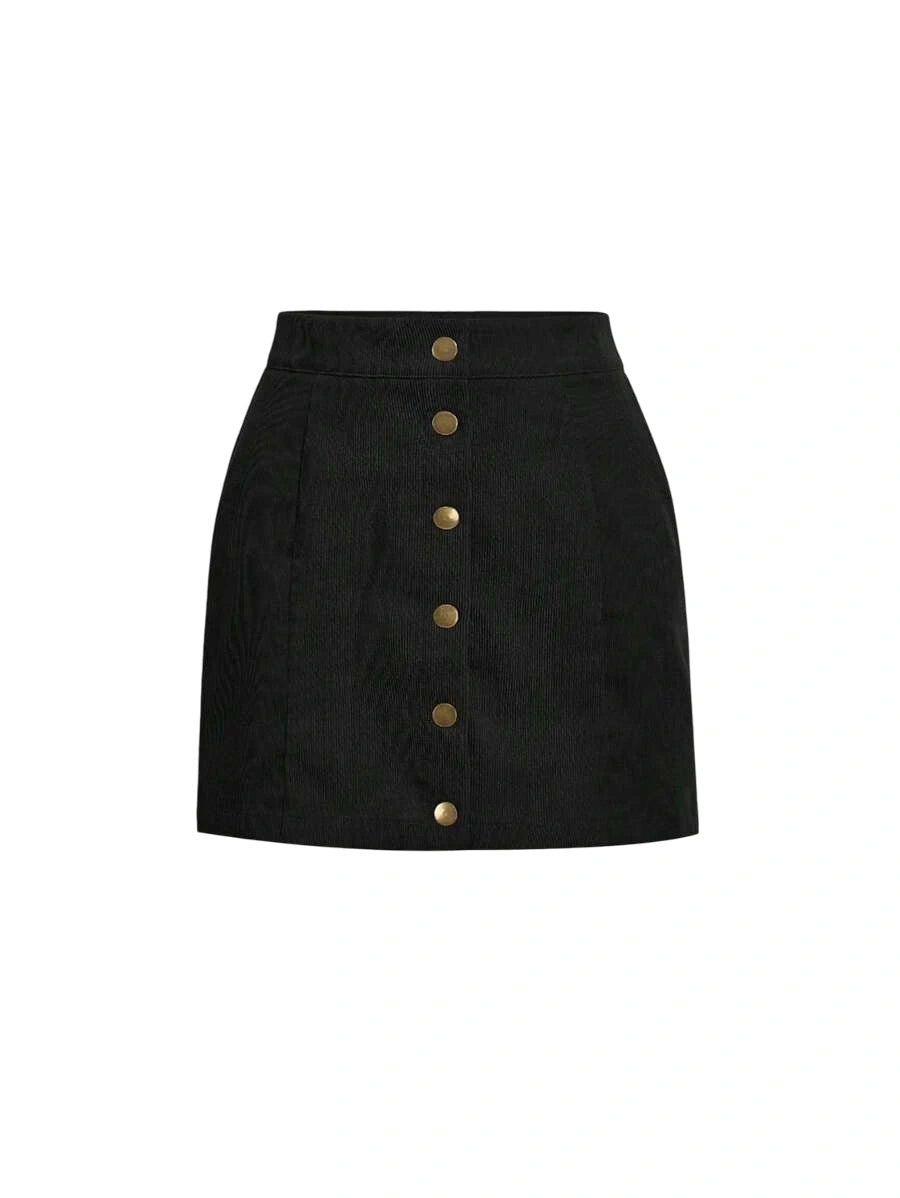 Button Front Corduroy Skirt